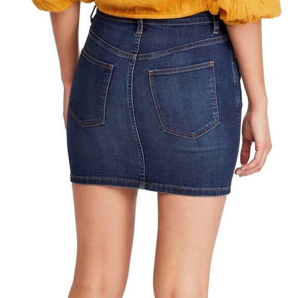 FREE PEOPLE Teagan Jean Skirt Dark Denim Five Pocket Mini Skirt NWT - Picture 3 of 6